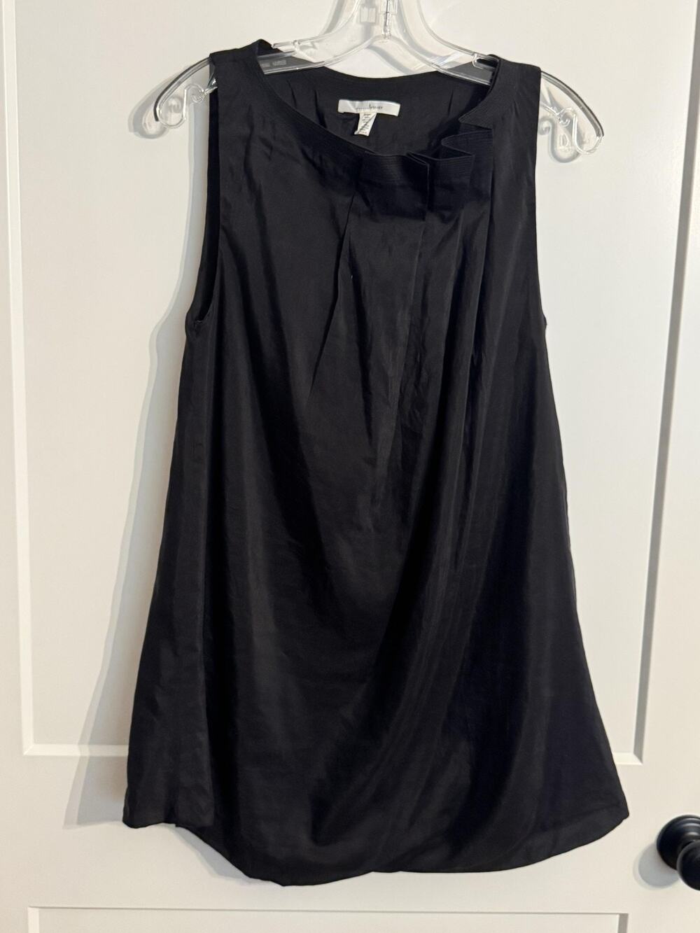 Trinity Sz L Black Sleeveless Pleated Shift Little Black Dress LBD Party Wedding
